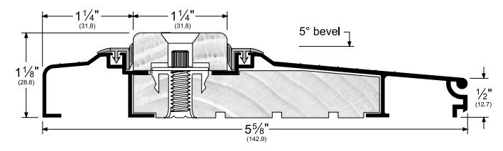 Adjustable Height Threshold, Outswing, Wood Top, Aluminum Slope, 1.125” H, 5.625” W