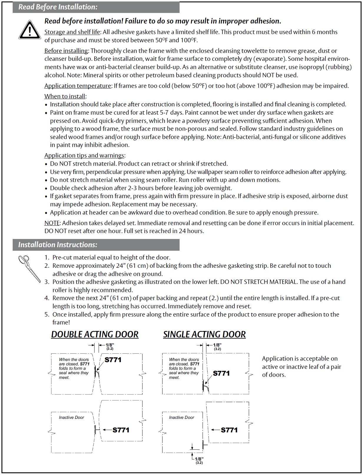 Installation Guide for Pemko Self-Adhesive Silicone Weatherstrip, PS771