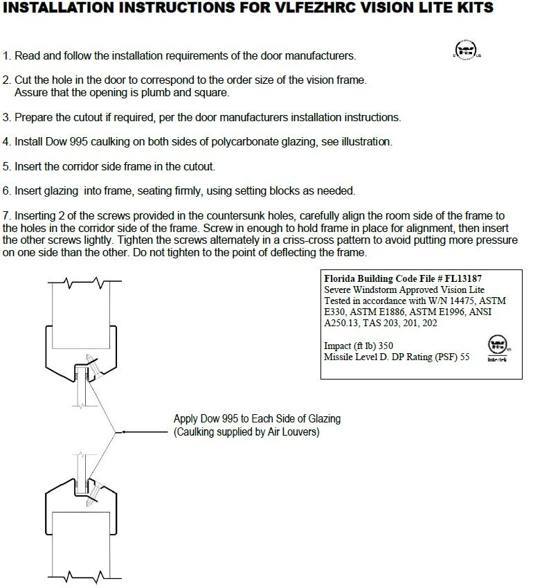 Installation Instructions for Vision Lite Pak VLFEZHRC