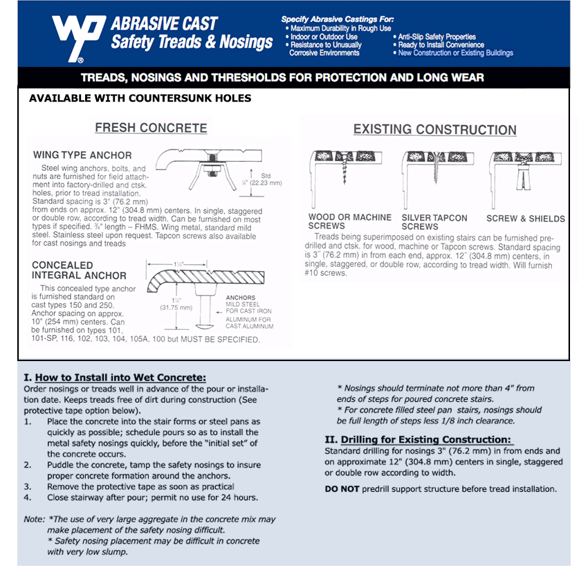 Installation information for Wooster 116 Safety nosing with 1" Nose depth