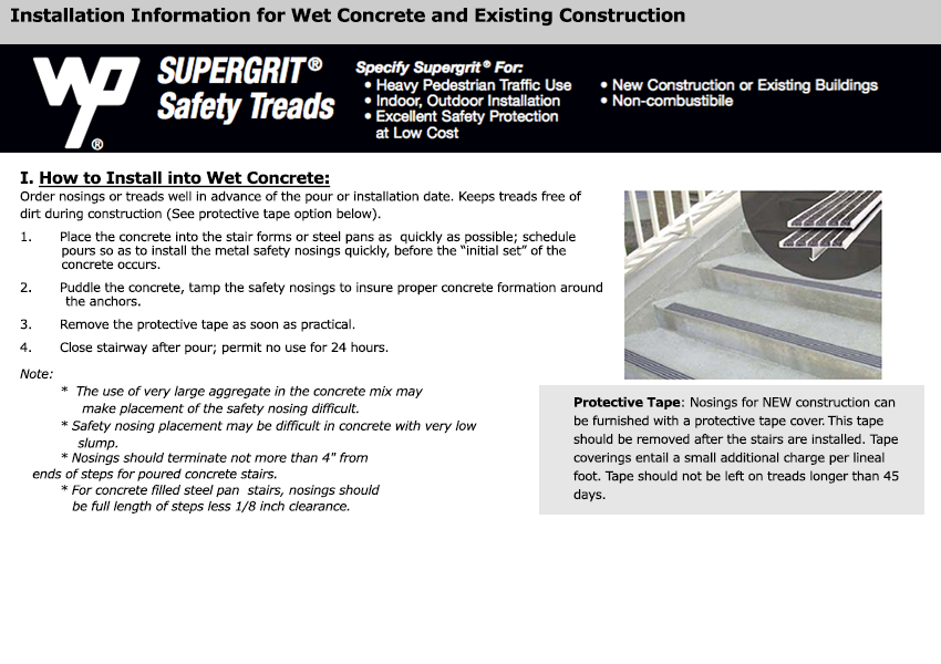 Wooster W360A Supergrit installation instructions for new concrete