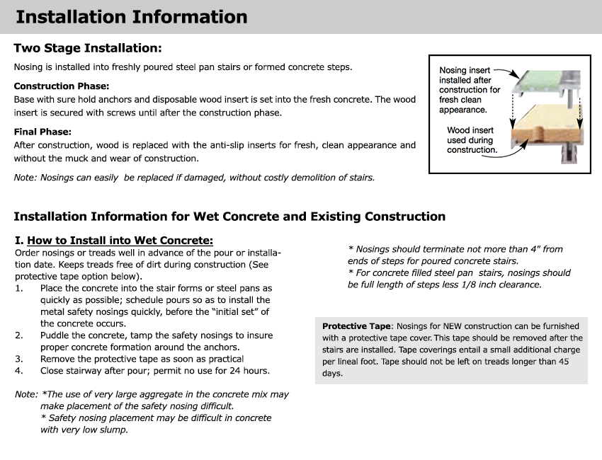 Wooster WP-RN2SP Installation information for two stage no-slip stair nosing