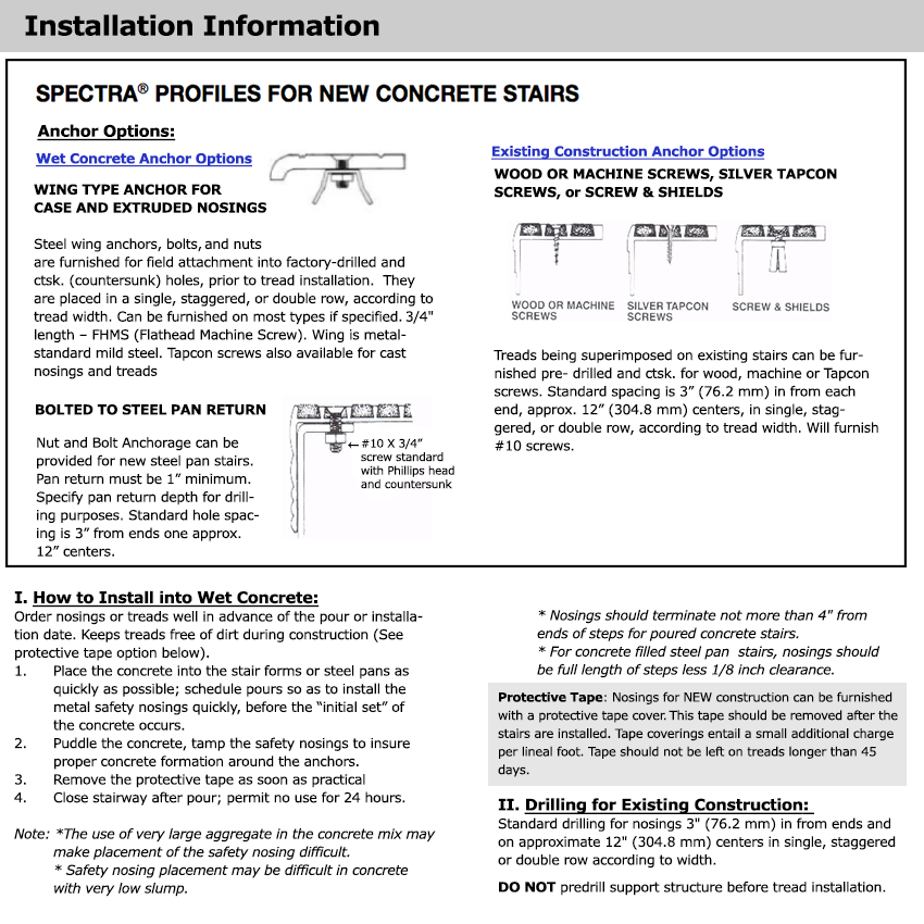 Installation Instructions for Wooster Spectra WP2T for new concrete steps with many anchoring options and 18 colors