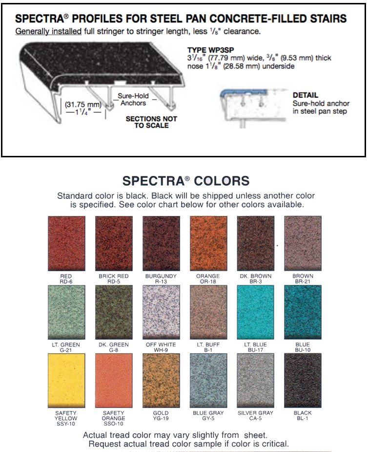 Wooster Spectra WP3SP No- Slip Stair Nosing for New Concrete Steel Pan Concrete Filled Steps
