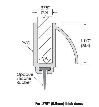 Adhesive Door Bottom for .375” Glass Doors, PVC, Silicone Seal