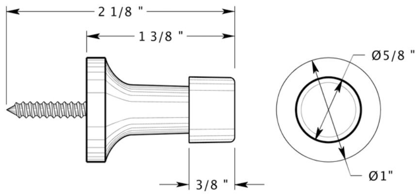Deltana 1-3/8" projection baseboard door bumper