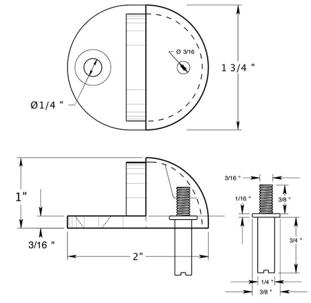 Deltana low profile dome floor door stop