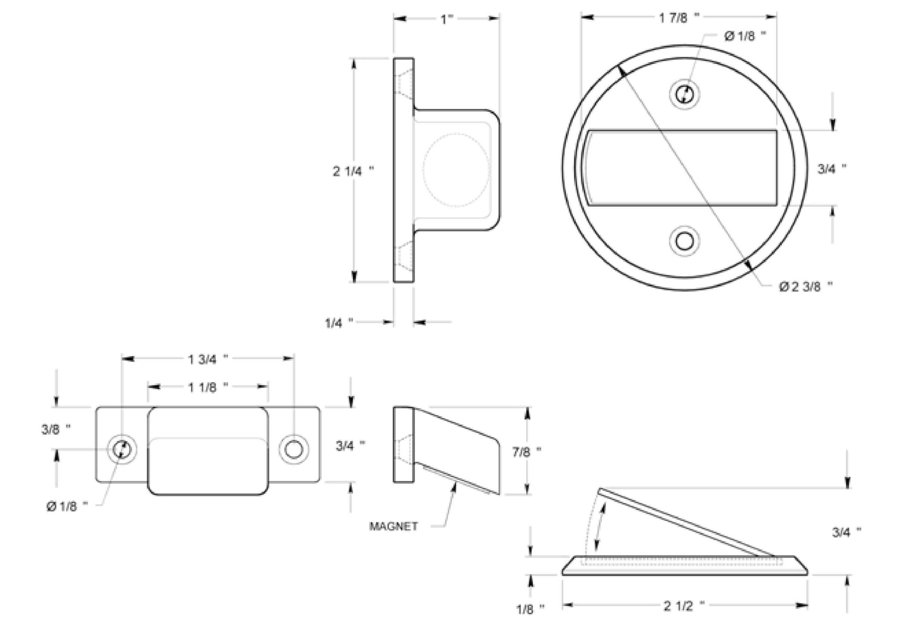 Deltana magnetic flush door holder stop, 2-1/2" diameter