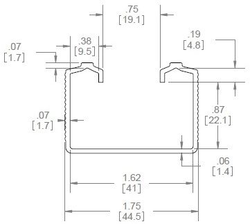 Hager 9821 Aluminum Track Dimensions