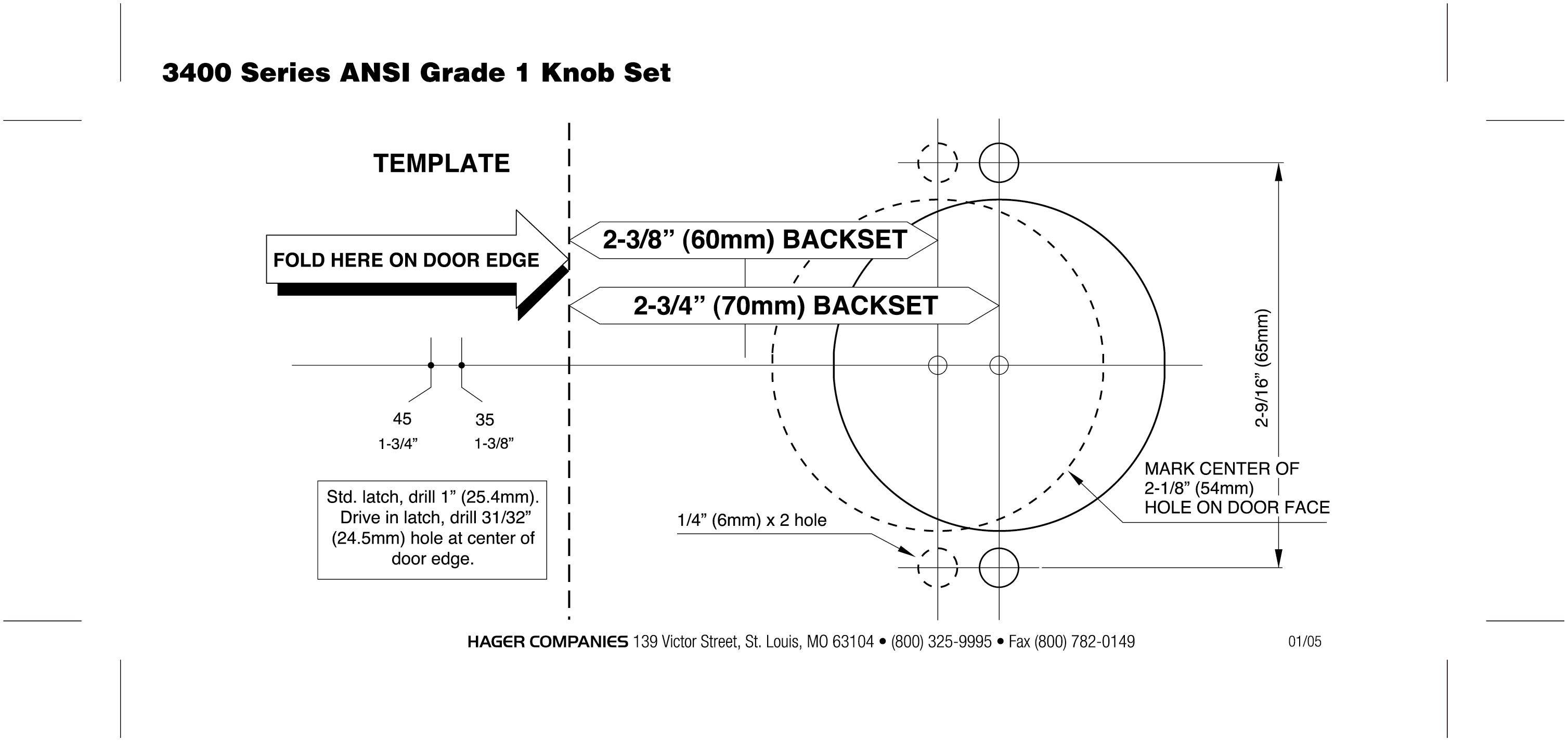 hager 3400 series knob lock template