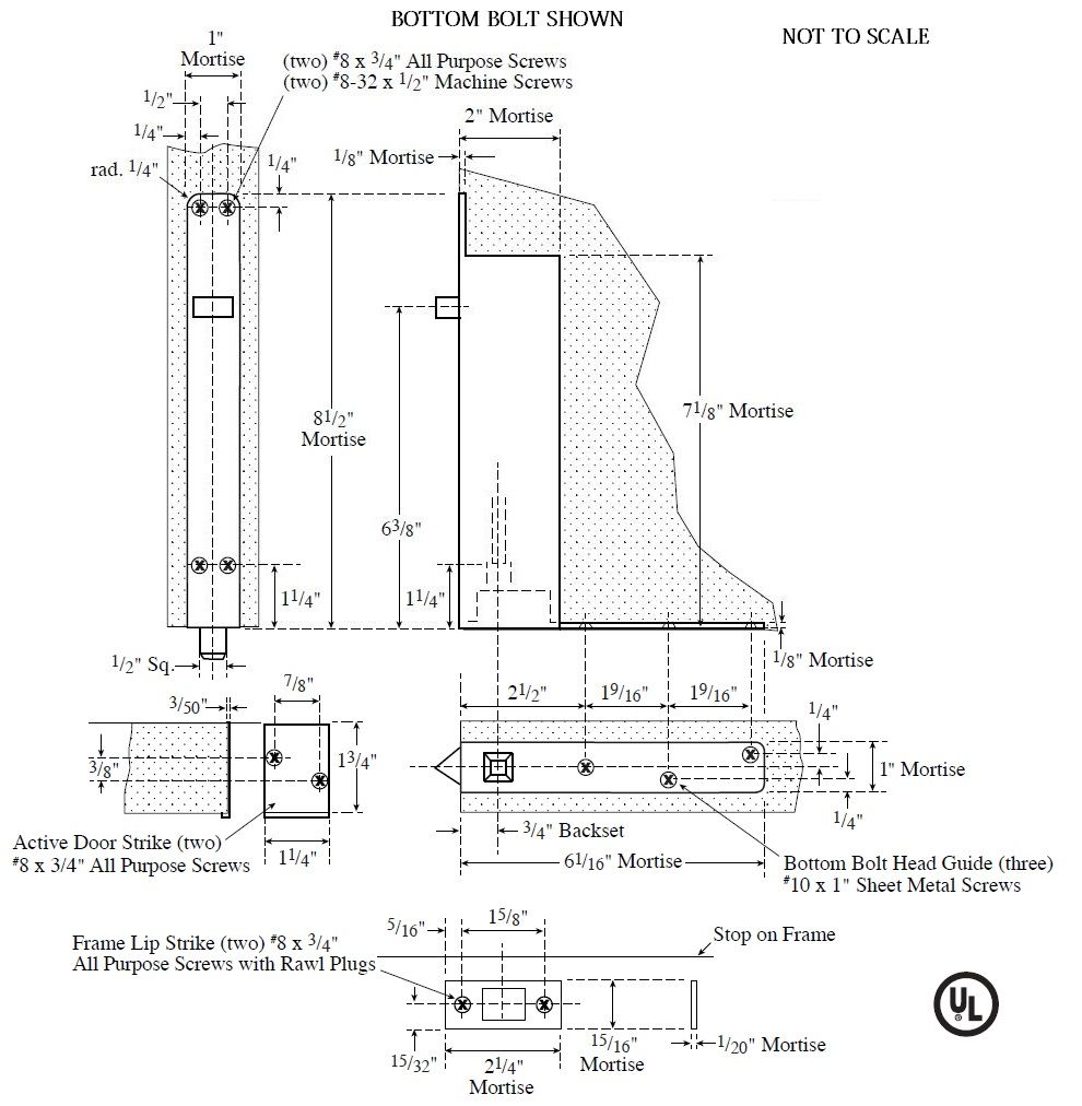 Product Specs of Rockwood Combination Flush Bolt Set for Wood Doors or Self Latching Top Bolt Only