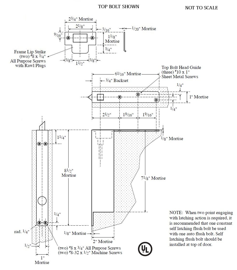 Product Specs of Rockwood Combination Flush Bolt for Wood Doors, or Self Latching Top Bolt Only