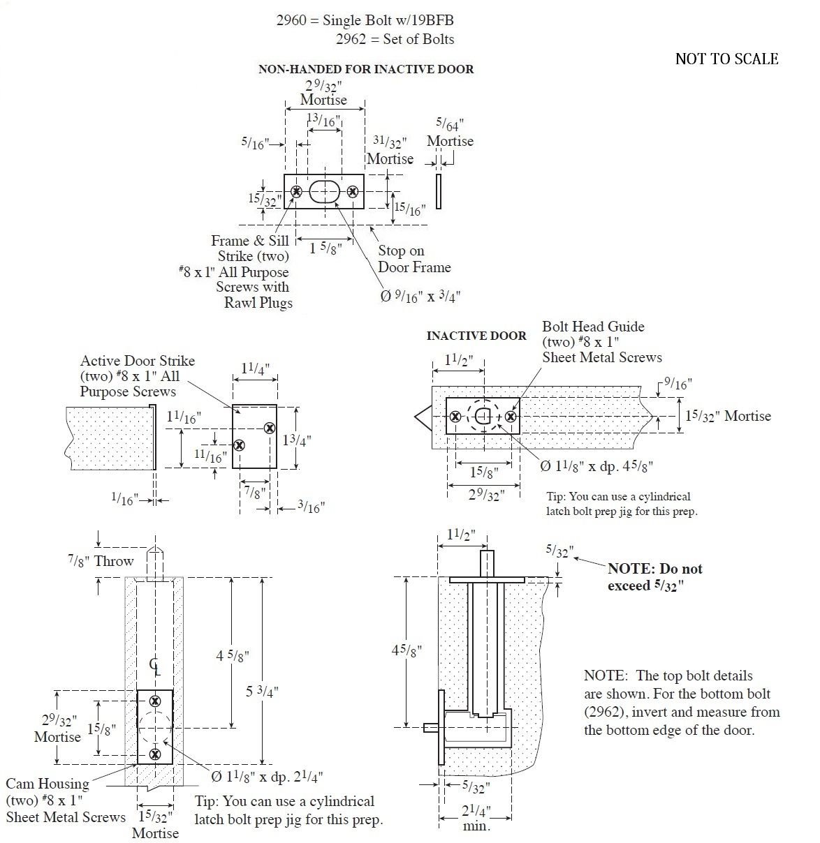 Product Specs of Rockwood Automatic Flush Bolt #2962 for Wood Core and Composite Doors 