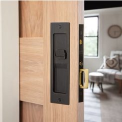 Emtek 2123 - 2126 Sandcast Bronze Rustic Modern Rectangular Pocket Door Mortise Lock - All Functions