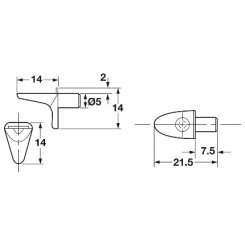Hafele Shelf Support, for 13/64" Diameter Hole, Zinc, Nickel Plated