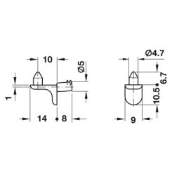 Hafele Shelf Support, with Shelf Fixing Plug, for 13/64" (5 mm) Diameter Hole, Nickel Plated