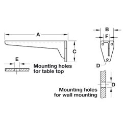 Work Surface Brackets, Hebgo, 22-53/64" x 3-15/16" x 8-21/32", 500 kg, Steel, Gray Primed