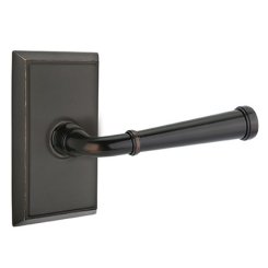Emtek Merrimack Door Handle, Classic Brass, Passage, #8 Rosette, Polished Brass - Lifetime (US3) Finish
