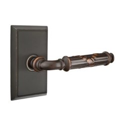 Emtek Ribbon & Reed Door Handle, Designer Brass, Passage, #8 Rosette, Polished Brass - Lifetime (US3) Finish