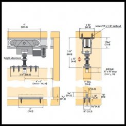 Hettich TopLine Grant 1230 Sliding Hardware, For 1" Doors, 325 Lbs.