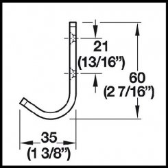 Hafele Aluminum Coat Hook, 11/16" x 1-3/8" x 2-7/16"