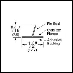 Pemko #S77 Adhesive Weatherstrip, .5" Wide Silicone, Single Angle 'T' Fin Seal