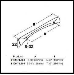 Hafele, Stainless Steel Showcase Collection Cabinet Pull, Zinc, 5.43" - 7.32"