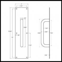 Deltana Push Plate PPH4016, With Handle, Stainless Steel, 4" x 15-3/4"