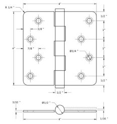 Deltana, Plain Bearing, Brass, Residential Grade, 5 Knuckle, Full Mortise, Staggered Hole Pattern Hinge, 4" x 4"