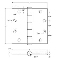 Deltana DTS55BBUSPW, 2 Ball Bearings, Prime Coat White (USPW), Full Mortise