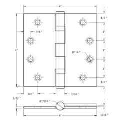 Deltana DTSS44-R, Plain Bearing, Satin Stainless Steel (US32D), Full Mortise, Steel Hinge