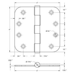 Deltana Residential Grade, 5 Knuckle, Full Mortise Hinge, 4" x  4"Satin Stainless Steel Finishes