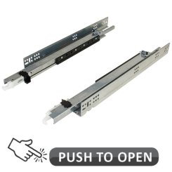 Drawer slide for heavy drawer with integrated push to open