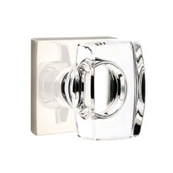 Emtek Windsor Glass Door Knob, Modern Glass Knobset, Passage, Modern Rosette, Satin Brass (US4) Finish