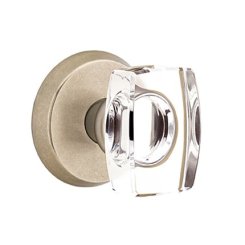 Emtek Windsor Glass Sandcast Bronze Knobset, Passage with #6 Rosette in Tumbled White Bronze (TWB) Finish