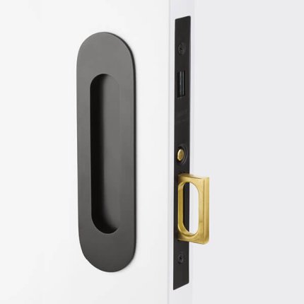 Emtek 2163 - 2166 Narrow Oval Pocket Door Mortise Lock - All Functions, Brass