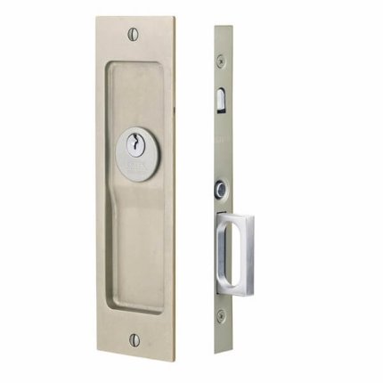 Emtek 2123 - 2126 Sandcast Bronze Rustic Modern Rectangular Pocket Door Mortise Lock - All Functions