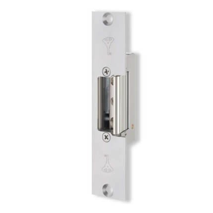 MUL-T-LOCK Adjustable Electric Strike Fail Secure, Faceplate 1-1/4 x 5-7/8, Center, Stainless Steel, 8-16V AC/DC
