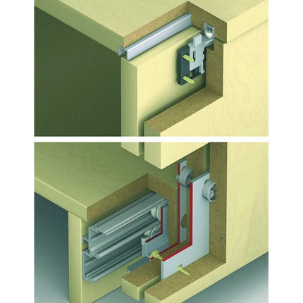 Hafele EKU Combino 60H Mixslide, Bottom Running Overlay By-Pass Doors, Top Guide Inset, 132 LB Doors