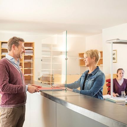 Glass Screen, Frameless Shield for Contactless Customer Service
