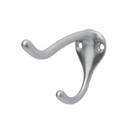 Rockwood #802 Medium Sized Double Coat Hook with 3" Projection, Satin Chrome Finish - QuickShip