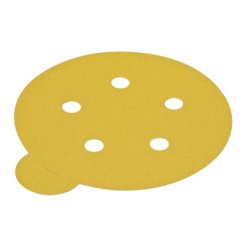 Hafele Abrasive Paper Disc, 5" Aluminum Oxide, PSA, Tabbed, 5-Holes, Grit 100, Pack of 100