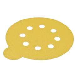 Hafele Abrasive Paper Disc, 5" Aluminum Oxide, PSA, Tabbed, 8-Holes, Grit 100, Pack of 100