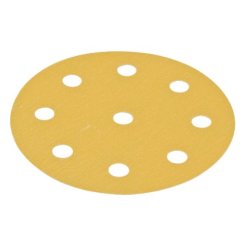 Hafele Abrasive Paper Disc, 6" Aluminum Oxide, Hook-N-Loop, 9 Holes, Grit 100, Pack of 100