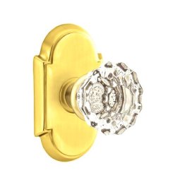 Emtek Astoria Glass Door Knob, Glass Knobset, Passage, #8 Rosette, Polished Brass - Lifetime (US3) Finish
