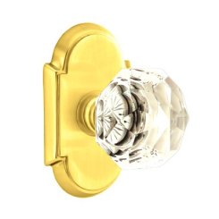 Emtek Diamond Glass Door Knob, Glass Knobset, Passage, #8 Rosette, Polished Brass - Lifetime (US3) Finish