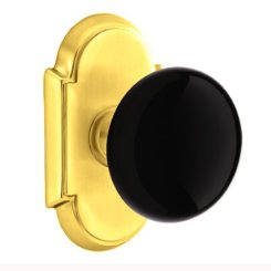 Emtek Ebony Door Knob, Porcelain, Passage, #8 Rosette, Polished Brass - Lifetime (US3) Finish