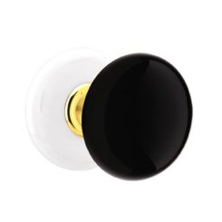 Emtek Ebony Door Knob, Porcelain, Passage, Porcelain Rosette, Polished Brass - Lifetime (US3) Finish