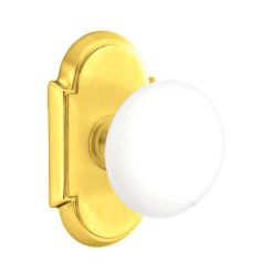 Emtek Ice White Door Knob, Porcelain, Passage, #8 Rosette, Polished Brass - Lifetime (US3) Finish