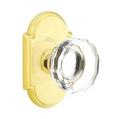 Emtek Lowell Glass Door Knob, Glass Knobset, Passage, #8 Rosette, Polished Brass - Lifetime (US3) Finish